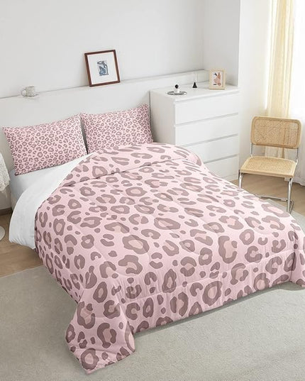 Pink Leopard Skin Comforter Leopard Print Comforter Set for Kids Boys Girls Africa Cheetah Printed Children Bedding Set Ultra Soft Decor Safari Animal Fur Pattern Duvet Set Full Size Quilt Set - LeafyLoom