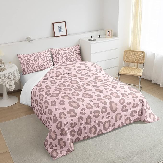 Pink Leopard Skin Comforter Leopard Print Comforter Set for Kids Boys Girls Africa Cheetah Printed Children Bedding Set Ultra Soft Decor Safari Animal Fur Pattern Duvet Set Full Size Quilt Set - LeafyLoom