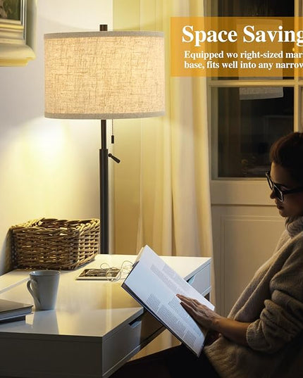 Marble Floor Lamp, Adjustable Height Standing Lamp with Marble Base Tall Lamp with Pull Chain Switch Floor Lamps for Living Room, Bedroom & Office Bulbs Not Included(Black) - LeafyLoom