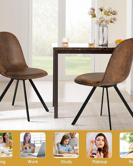 FurnitureR Swivel Dining Chairs Set of 4, Dining Room Chairs Suede Fabric Mid Back Armelss with Padded Rotated Seat Cushion and Metal Legs, Brown - LeafyLoom