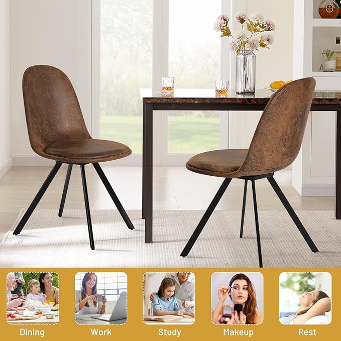 FurnitureR Swivel Dining Chairs Set of 4, Dining Room Chairs Suede Fabric Mid Back Armelss with Padded Rotated Seat Cushion and Metal Legs, Brown - LeafyLoom