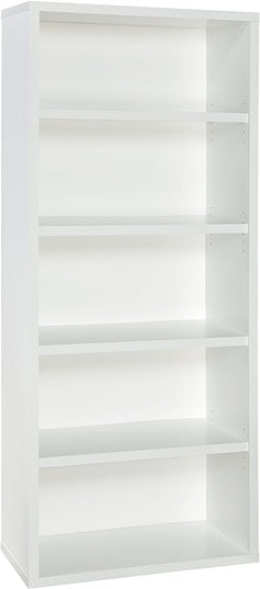 ClosetMaid Bookshelf with 5 Shelf Tiers, Adjustable Shelves, Tall Bookcase Sturdy Wood with Closed Back Panel, White Finish - LeafyLoom