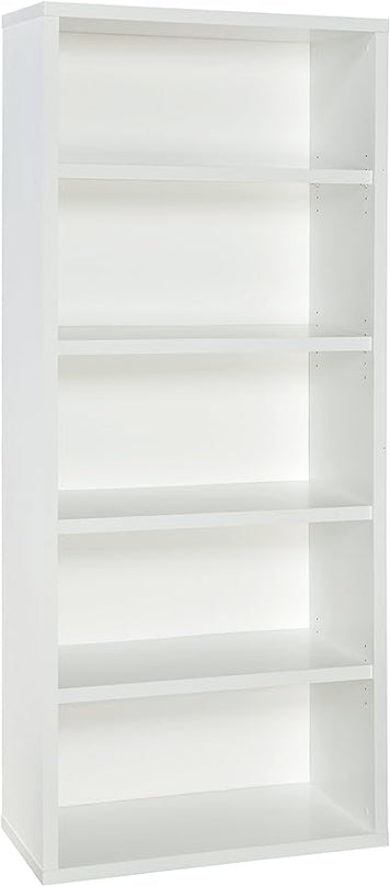 ClosetMaid Bookshelf with 5 Shelf Tiers, Adjustable Shelves, Tall Bookcase Sturdy Wood with Closed Back Panel, White Finish - LeafyLoom