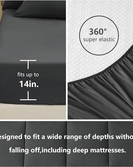 CozyLux King Size Comforter Set - 7 Pieces Bed in a Bag Set Dark Grey, King Bedding Set with All Season Quilted Comforter, Flat Sheet, Fitted Sheet, Pillowcases - LeafyLoom