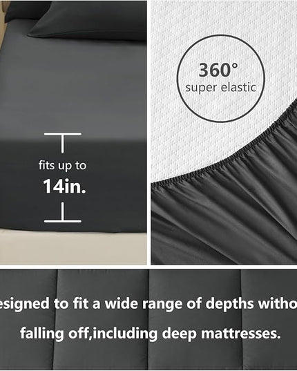 CozyLux California King Size Comforter Sets - 7 Pieces Bed in a Bag Set Dark Grey, Bedding Sets Cal King with All Season Quilted Comforter, Flat Sheet, Fitted Sheet, Pillowcases, Dark Grey - LeafyLoom