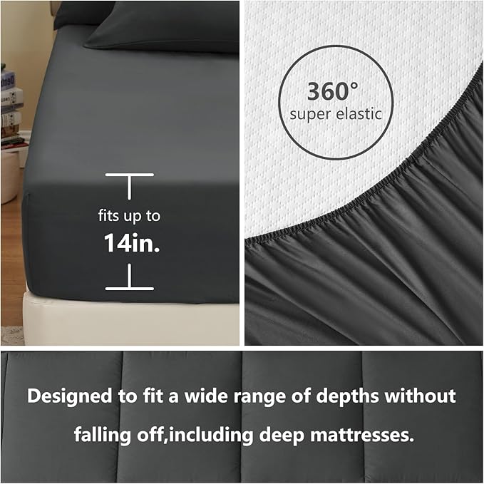 CozyLux California King Size Comforter Sets - 7 Pieces Bed in a Bag Set Dark Grey, Bedding Sets Cal King with All Season Quilted Comforter, Flat Sheet, Fitted Sheet, Pillowcases, Dark Grey - LeafyLoom
