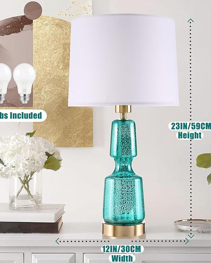Touch Table Lamp Set of 2, Glass Table Lamps with Brass Gold Base Touch Control, Modern Tall Table Lamps for Bedroom Bedside Nightstand Living Room End Table, Bulbs Included, 24” - LeafyLoom