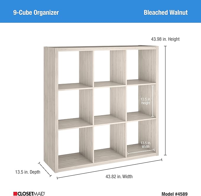 ClosetMaid 4589 Decorative Open Back 9-Cube Storage Organizer, Bleached Walnut - LeafyLoom
