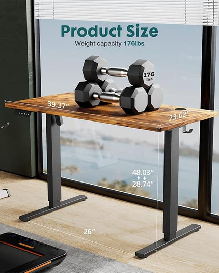 SMUG Standing Desk, Adjustable Height Electric Sit Stand Up Down Computer Table, 40x24 Inch Ergonomic Rising Desks for Work Office Home, Modern Lift Motorized Desktop Workstation, Rust Brown - LeafyLoom