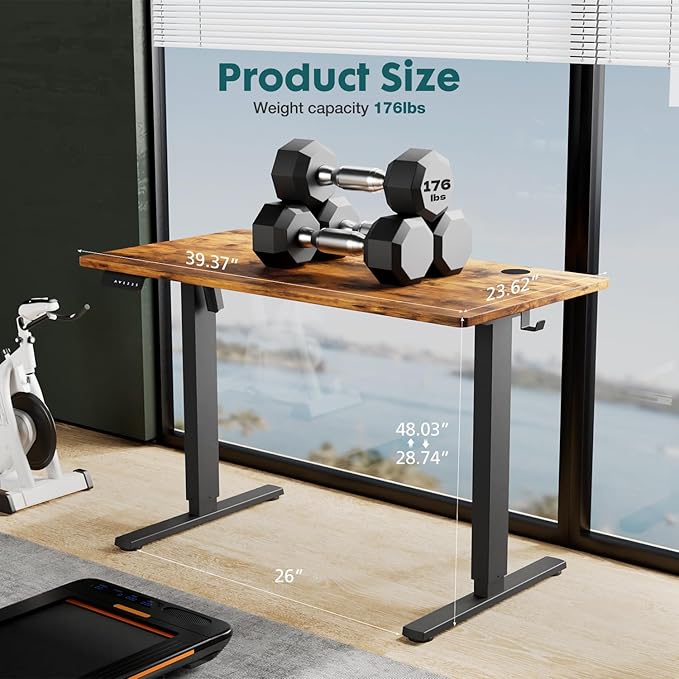 SMUG Standing Desk, Adjustable Height Electric Sit Stand Up Down Computer Table, 40x24 Inch Ergonomic Rising Desks for Work Office Home, Modern Lift Motorized Desktop Workstation, Rust Brown - LeafyLoom