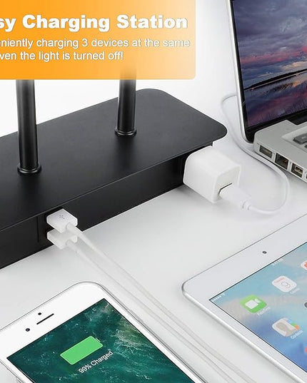 3-Way Dimmable Touch Control Table Lamp with 2 USB Ports and AC Power Outlet Modern Bedside Nightstand Lamp Fabric Shade and Metal Base for Guestroom Bedroom Living Room Hotel LED Bulb Included White - LeafyLoom