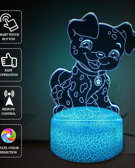 Dog Night Light 3D Illusion Lamp Kids Bedside Lamp 16 Color Change Decor Lamp with Remote & Smart Touch, Gifts for Christmas Birthday Boys Men Girls - LeafyLoom