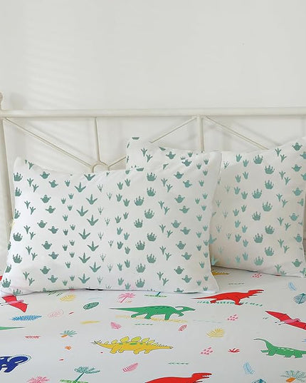 Dinosaur Comforter Set Twin for Kids Boys Teens 7 Piece Bed in a Bag Cartoon Colorful Dino 3D Print Bedding Set with Sheet - LeafyLoom