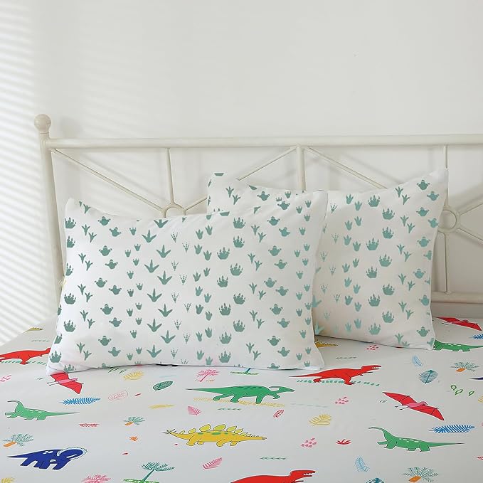 Dinosaur Comforter Set Twin for Kids Boys Teens 7 Piece Bed in a Bag Cartoon Colorful Dino 3D Print Bedding Set with Sheet - LeafyLoom
