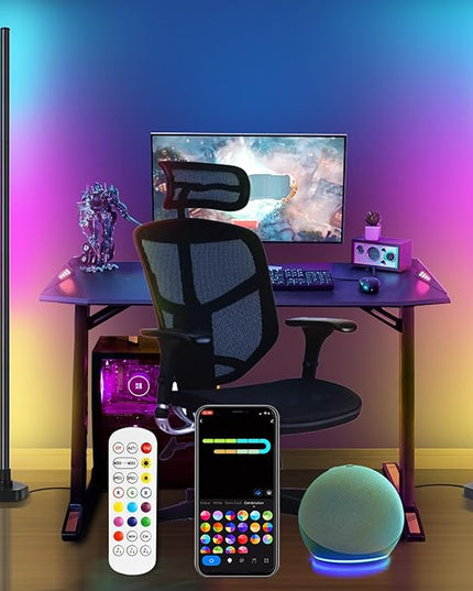 Smart Corner Floor Lamp,RGB LED Corner Lamp Compatible with Alexa & App,Remote Control,16 Million DIY Colors, Music Sync, Timer Setting for Living Rooms, Bedrooms and Gaming Rooms(2 Pack) - LeafyLoom