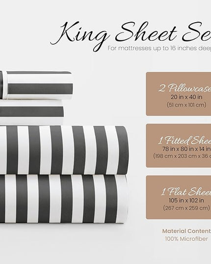 Linen Market 4 Piece King Bedding Sheet Set (Gray Ribbon) - Sleep Better Than Ever with These Ultra-Soft & Cooling Bed Sheets for Your King Size Bed - Deep Pocket Fits 16" Mattress - LeafyLoom