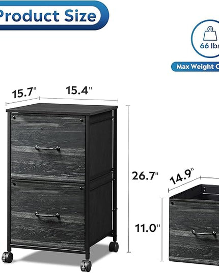 DEVAISE 2 Drawer Mobile File Cabinet, Rolling Printer Stand, Fabric Vertical Filing Cabinet fits A4 or Letter Size for Home Office, Charcoal Black Wood Grain Print - LeafyLoom