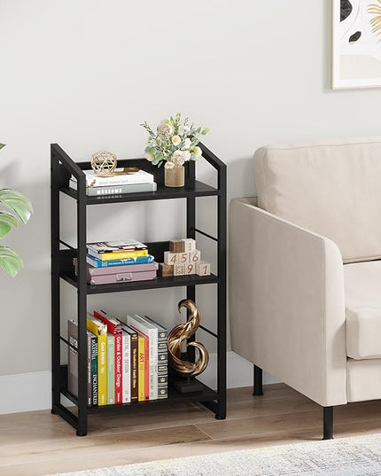 3 Tier Bookshelf: Small Modern Industrial Bookshelves for Bedroom, Short Bookcase Book Shelf for Small Spaces (Black) - LeafyLoom