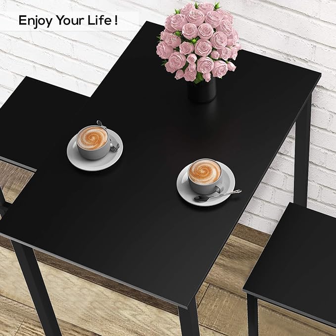 DKLGG 3 Pieces Dining Table Set, Space Saving Kitchen Table Set for 2, Small Dining Table and Chairs for 2, Compact Table w/ 2 Stools Perfect for Breakfast Nook, Living Room, Apartment - LeafyLoom