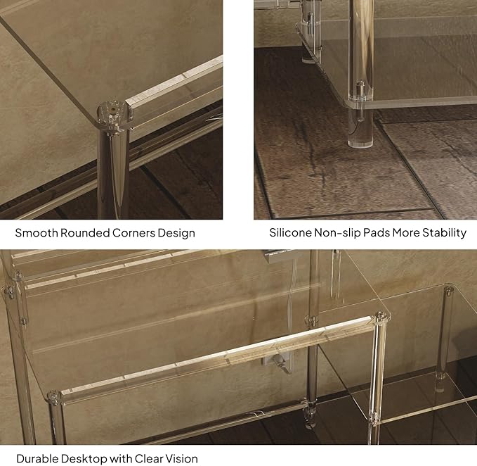 Eglaf Acrylic Desk with Printer Space - Home Office Desk Computer Desk with Power Outlet, Monitor Stand, for Study Working Writing Gaming, 44.5'' L x 18.9'' W x 35.8'' H, Clear - LeafyLoom