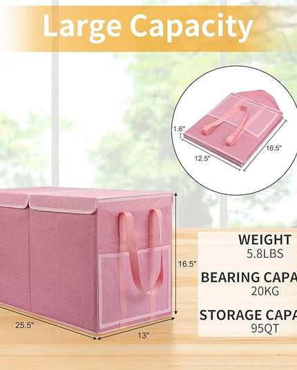 Large Toy Box for Boys Girls Toy Chest Kids Toy Storage Organizer Collapsible Toy Storage Bin Basket with Two Mesh Pockets for Nursery Playroom Bedroom Living Room Organization - LeafyLoom