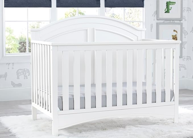 Delta Children Haven 6 Drawer Dresser, White + Perry 6-in-1 Convertible Crib - Greenguard Gold Certified, White (Bundle) - LeafyLoom