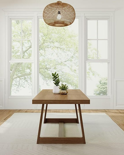 Plank+Beam 72 Inch Farmhouse Dining Table, Solid Wood Rustic Kitchen Table, Large Wooden Rectangular Dinner Table for Dining Room, Home Office, Living Room Furniture, Easy Assembly, Pecan Wirebrush - LeafyLoom