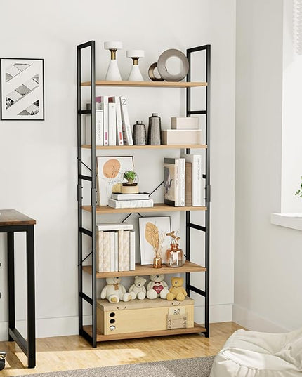 OTK 5 Tier Bookshelf, Tall Bookcase, Office Shelf Storage Organizer, Modern Book Shelf for Living Room, Bedroom, and Home Office, Natural - LeafyLoom