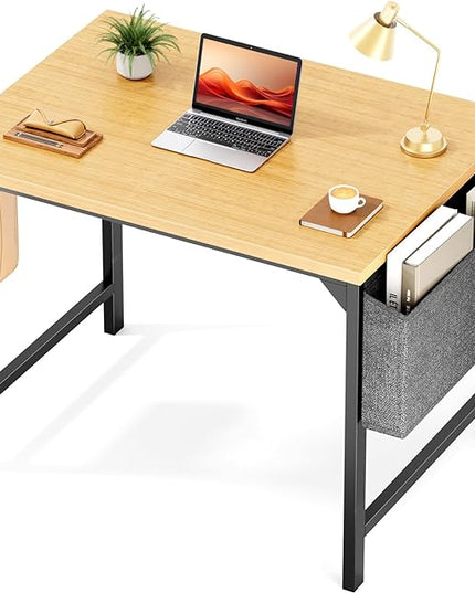 STATESVILLE 32 inch Small Computer Desk Writing Study Work Office Table Modern Simple with Storage Bag and Hook for Home Bedroom, Natural - LeafyLoom
