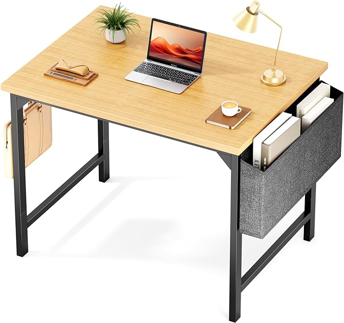STATESVILLE 32 inch Small Computer Desk Writing Study Work Office Table Modern Simple with Storage Bag and Hook for Home Bedroom, Natural - LeafyLoom