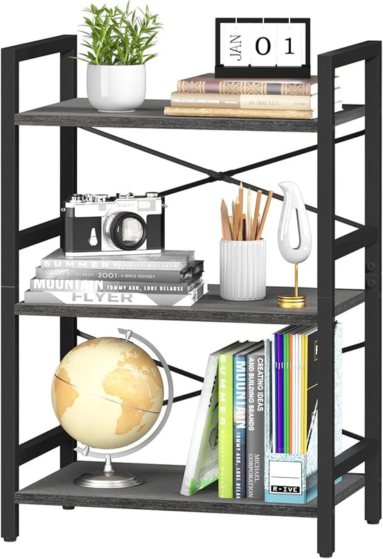 Yoobure Bookshelf Small Book Shelf, Solid Industrial 3 Tier Shelf Bookcase, Short Book Case for Bedroom, Living Room, Office Home, Small Spaces, Charcoal Gray - LeafyLoom