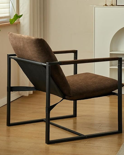 Wimarsbon Modern Accent Chair, Mid Century Sitting Chair with Sponge Cushion, Comfy and Sturdy Lounge Chair with Metal Leg for Bedroom, Living Room, Office,Easy Assembly (Chenille-Brown) - LeafyLoom