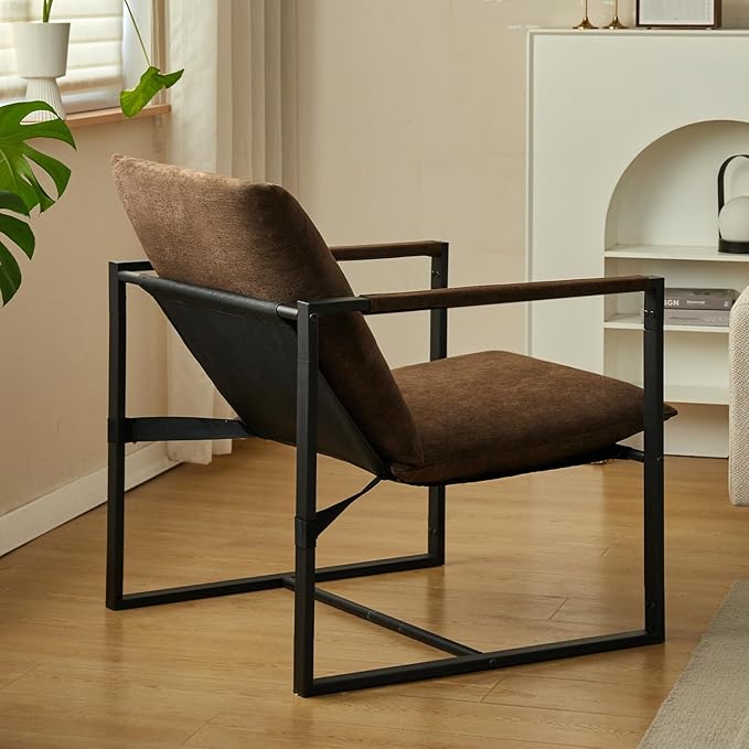 Wimarsbon Modern Accent Chair, Mid Century Sitting Chair with Sponge Cushion, Comfy and Sturdy Lounge Chair with Metal Leg for Bedroom, Living Room, Office,Easy Assembly (Chenille-Brown) - LeafyLoom