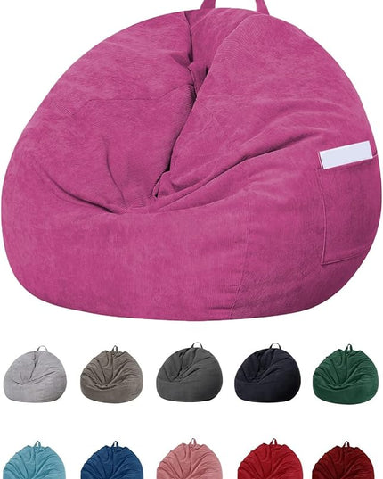 Stuffed Animal Storage Bean Bag Chair Cover (No Beans) for Kids and Adults.Soft Premium Corduroy Stuffable Beanbag for Organizing Children Plush Toys or Memory Foam Extra Large (RoseRed) - LeafyLoom