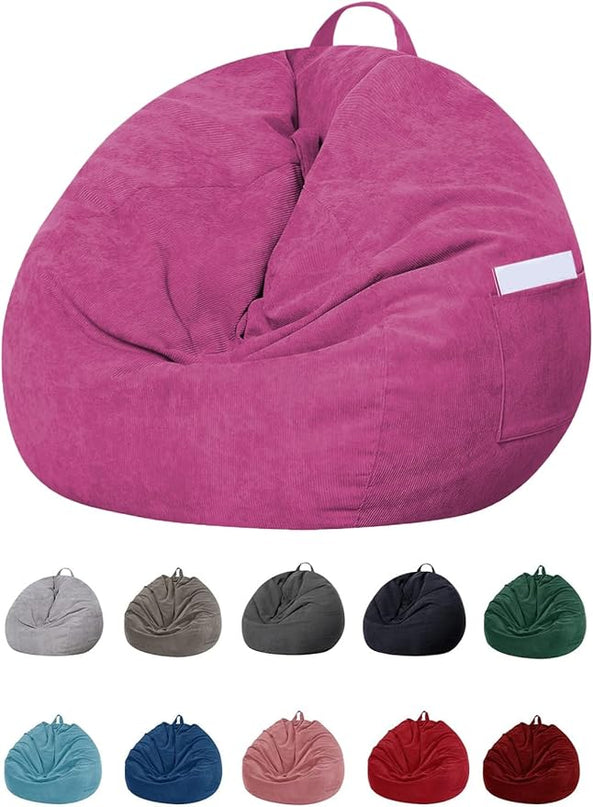 Stuffed Animal Storage Bean Bag Chair Cover (No Beans) for Kids and Adults.Soft Premium Corduroy Stuffable Beanbag for Organizing Children Plush Toys or Memory Foam Extra Large (RoseRed) - LeafyLoom