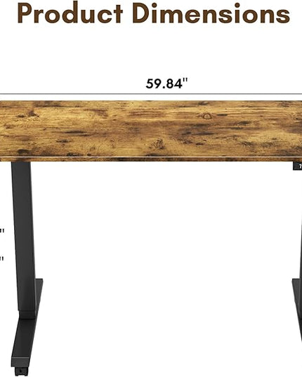 Electric Standing Desk 60 Inch, Ergonomic Height Adjustable Table with T-Shaped Metal Bracket Modern Computer Workstations for Home Office, Rustic Brown, 60 x 24 Inch - LeafyLoom