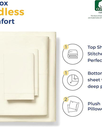 THREAD SPREAD Luxury Egyptian Cotton Sheets King Size - 600 Thread Count Sheets King 4 PC Luxury Sheets King Size, 16" Deep Pocket, Soft, Cooling Sateen Weave Hotel Luxury Bed Sheets Set - Ivory - LeafyLoom