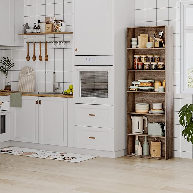 FOTOSOK 6-Tier Open Bookcase and Bookshelf, Freestanding Display Storage Shelves Tall Bookcase for Bedroom, Living Room and Office, Oak - LeafyLoom