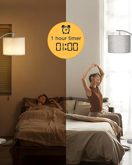 Ambimall Floor Lamp with Remote Control and Stepless Dimmable Bulb, Colors Temperature & Brightness Adjustable, Modern Floor Lamps for Living Room（Grey Shade & Silver Pole） - LeafyLoom