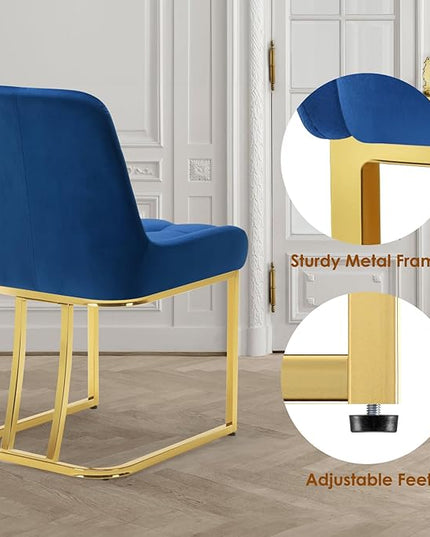 STARY Upholstered Velvet Armless Dining Room Chairs with Gold Metal Legs for Kitchen Restaurant, Blue- Set of 4 - LeafyLoom