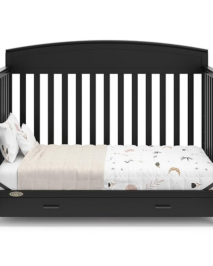 Graco Benton 5-in-1 Convertible Crib with Drawer (Black) - Converts from Baby Crib to Toddler Bed, Daybed and Full-Size Bed, Fits Standard Full-Size Crib Mattress, Adjustable Mattress Support Base - LeafyLoom