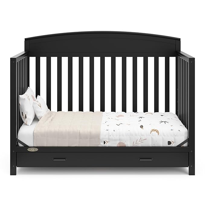 Graco Benton 5-in-1 Convertible Crib with Drawer (Black) - Converts from Baby Crib to Toddler Bed, Daybed and Full-Size Bed, Fits Standard Full-Size Crib Mattress, Adjustable Mattress Support Base - LeafyLoom