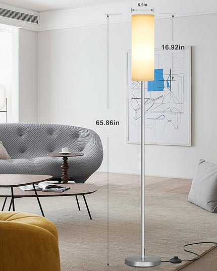 Ambimall Floor Lamp for Living Room - Pole Lamps for Bedrooms, Silver Standing Lamps with Grey Shade, 66'' Tall Lamp for Office, Minimalist Floor Lamp for Home Decor - LeafyLoom