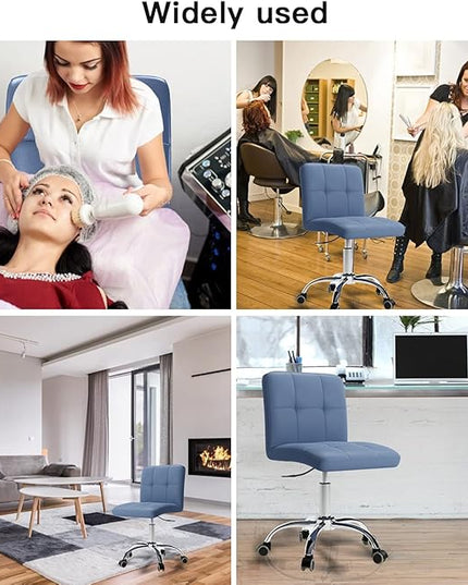 360° Office Desk Chair,PU Adjustable Rolling Task Chair with Backrest for Barber,Office,Home, Computer,360° Swivel,Armless (blue) - LeafyLoom