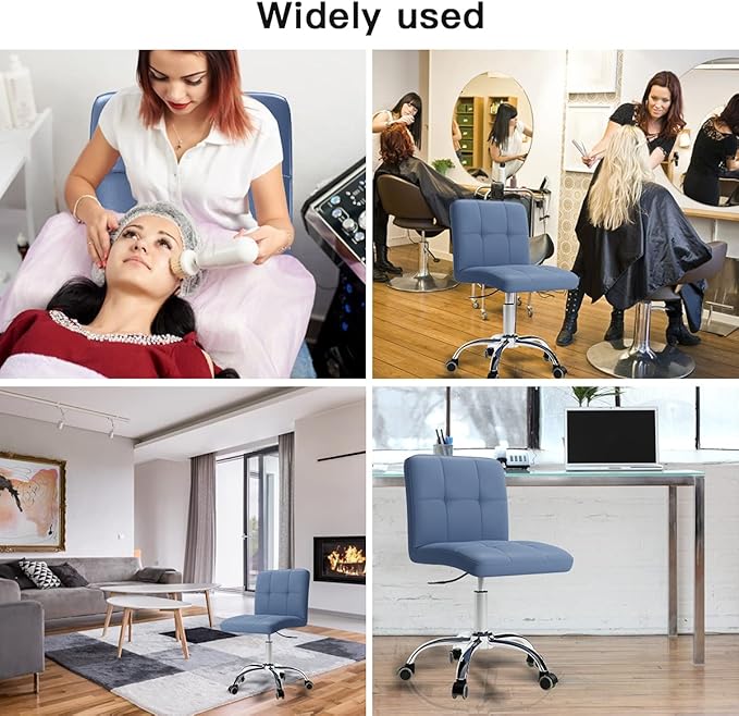 360° Office Desk Chair,PU Adjustable Rolling Task Chair with Backrest for Barber,Office,Home, Computer,360° Swivel,Armless (blue) - LeafyLoom