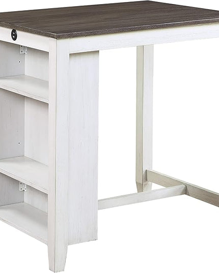 NicBex Small Dining Table for 2 Dining Modern Table and Chairs 3-Piece Pack Counter Height Set Table with Display Shelf USB Ports and 2X Counter Height Chairs, White - LeafyLoom