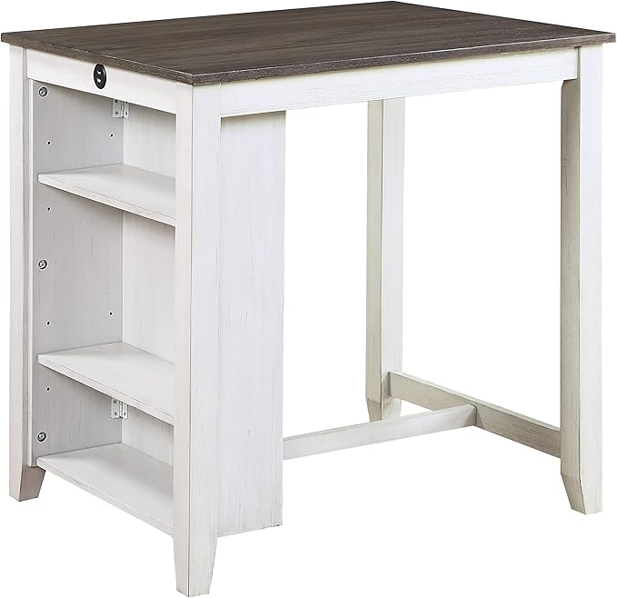 NicBex Small Dining Table for 2 Dining Modern Table and Chairs 3-Piece Pack Counter Height Set Table with Display Shelf USB Ports and 2X Counter Height Chairs, White - LeafyLoom