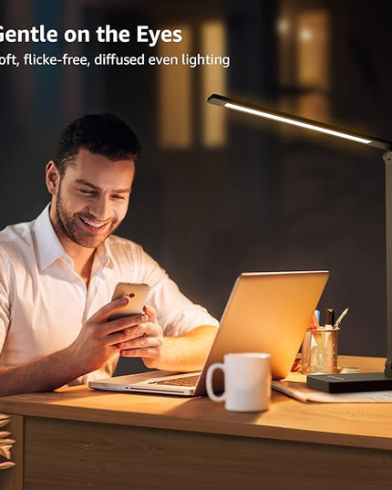 Lepro LED Desk Lamp for Home Office, 9.5W 750LM Metal Touch Control Desk Light, 5 Color Modes 5 Brightness Level, Eye Caring Task Lamp For Reading, Sewing, Crafts, School Supplies, Puzzle Light, Black - LeafyLoom