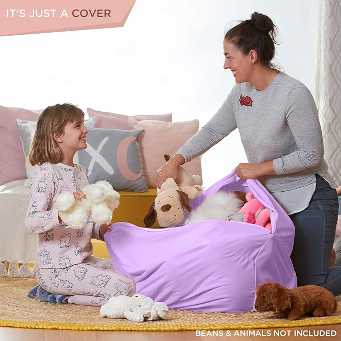 Aubliss Stuffed Animal Storage, Velvet Bean Bag Chairs Cover, Large 32" Ultra Soft Kids Toy Storage Organizer for Blankets Towels Clothes, Purple Floral - LeafyLoom