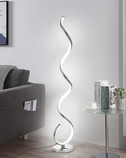 ADISUN LED Modern Floor Lamp for Living Room, Spiral Floor Lamp for Bedroom, 48W Dimmable Floor Lamp for Living Room Office Dining Room-Silver,Remote Control - LeafyLoom